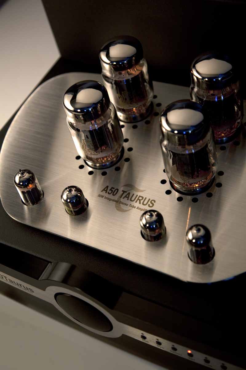 Synthesis A50 Taurus Integrated Amplifier top view showing valves